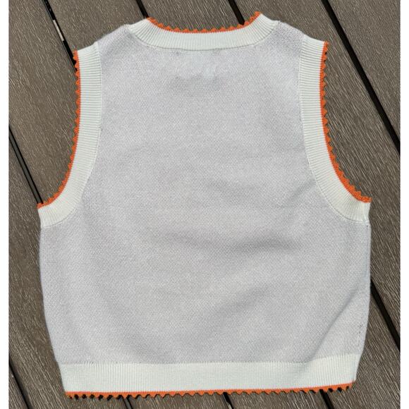 NWOT Vintage Sweater Vest Orange Print Pullover Hipster - Picture 2 of 5